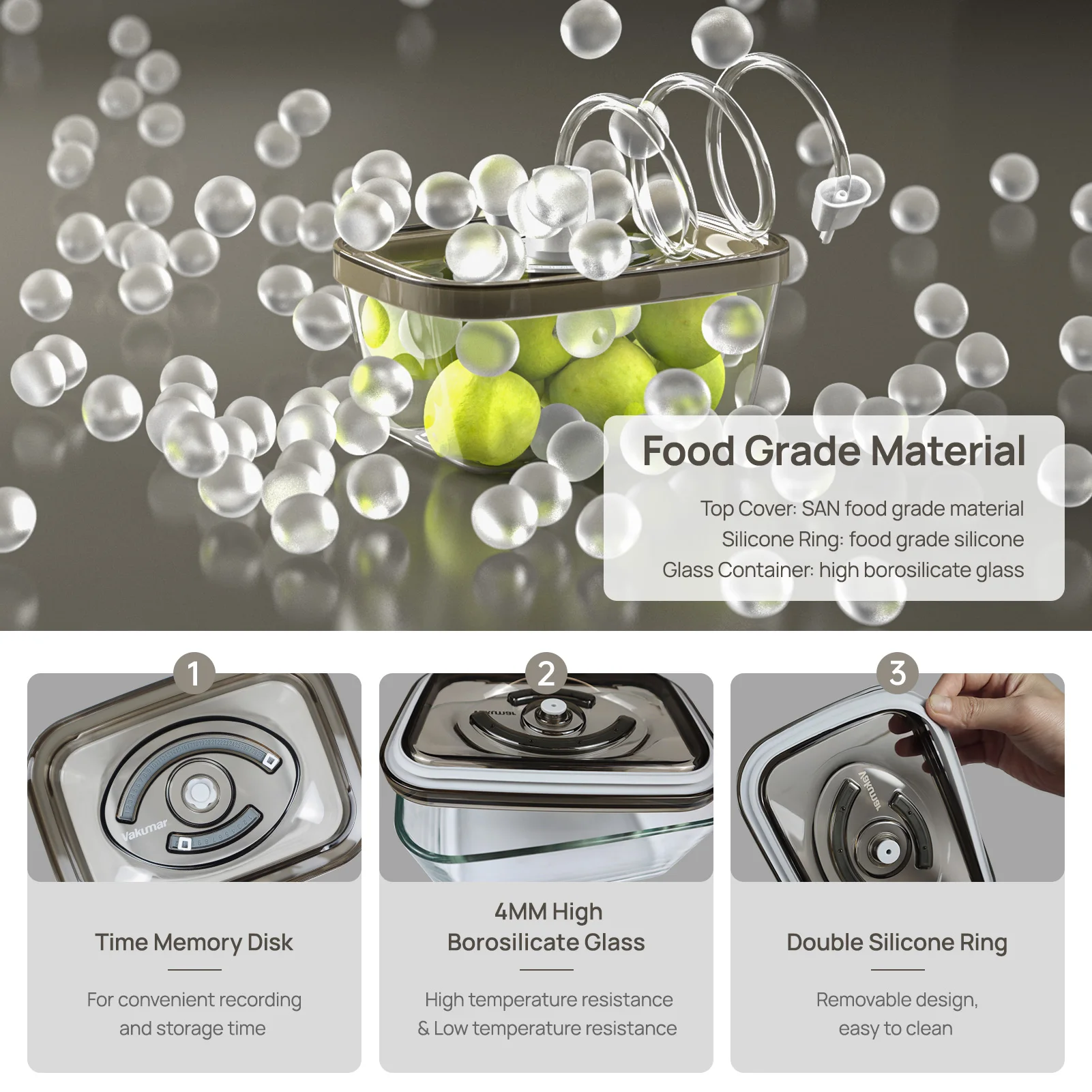 Vakumar 2PCS Glass Food Storag - Meal Prep Glass Containers With Lids recension och pris