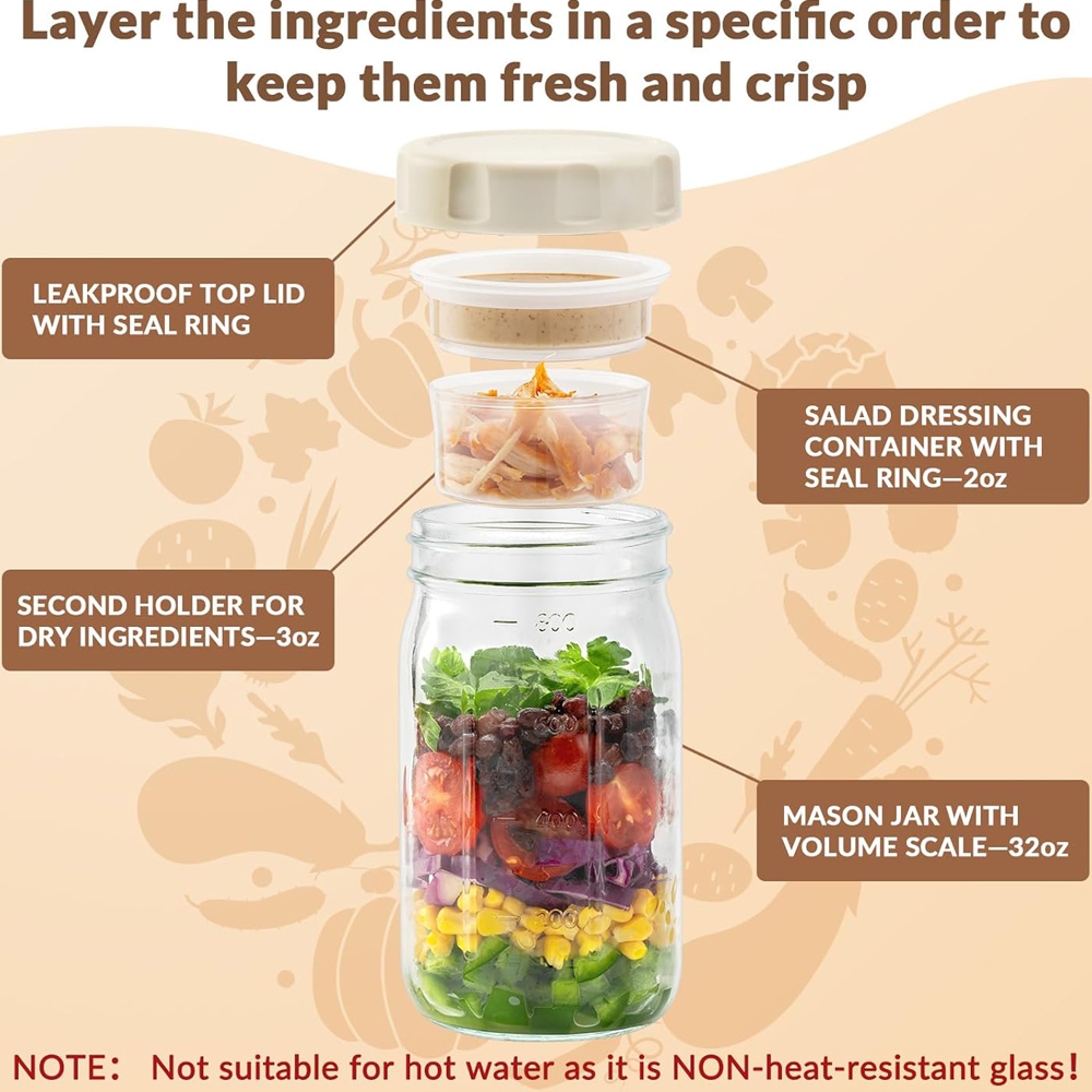Glass Salad Jars with Lids for - Meal Prep Jar Salad recension och pris