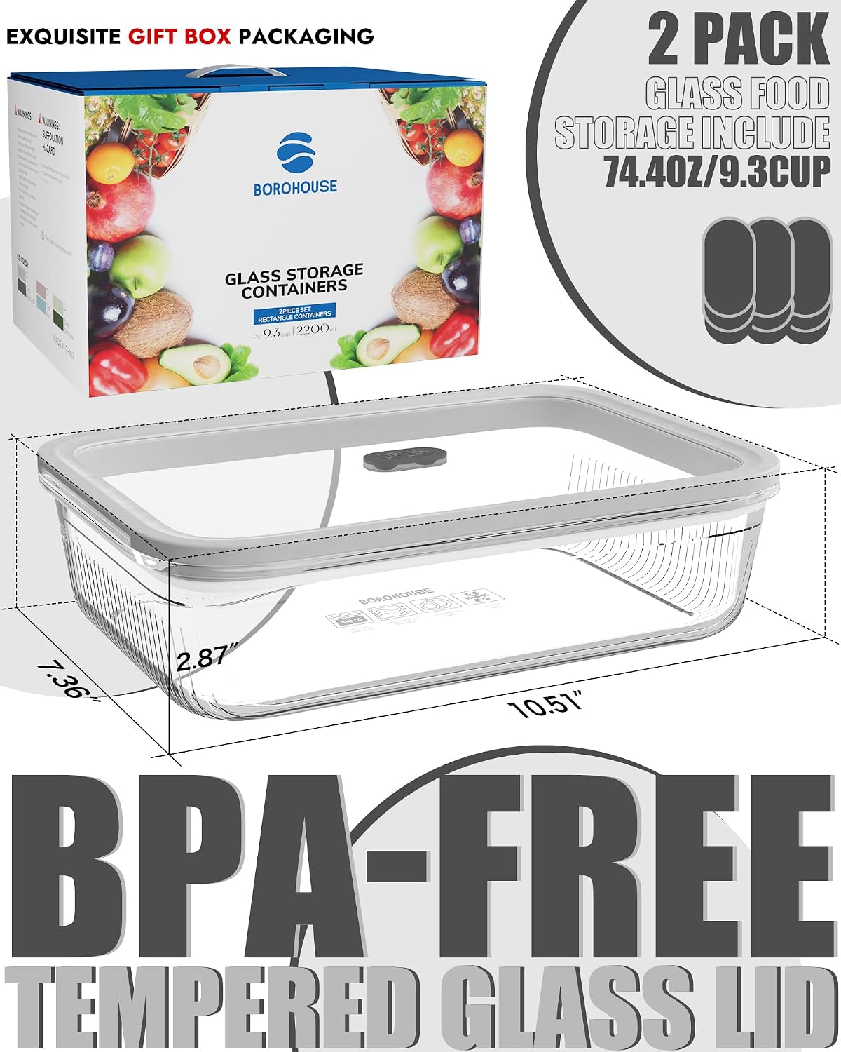 2 Pack Glass Food Storage Cont - Meal Prep Glass Containers With Lids recension och pris