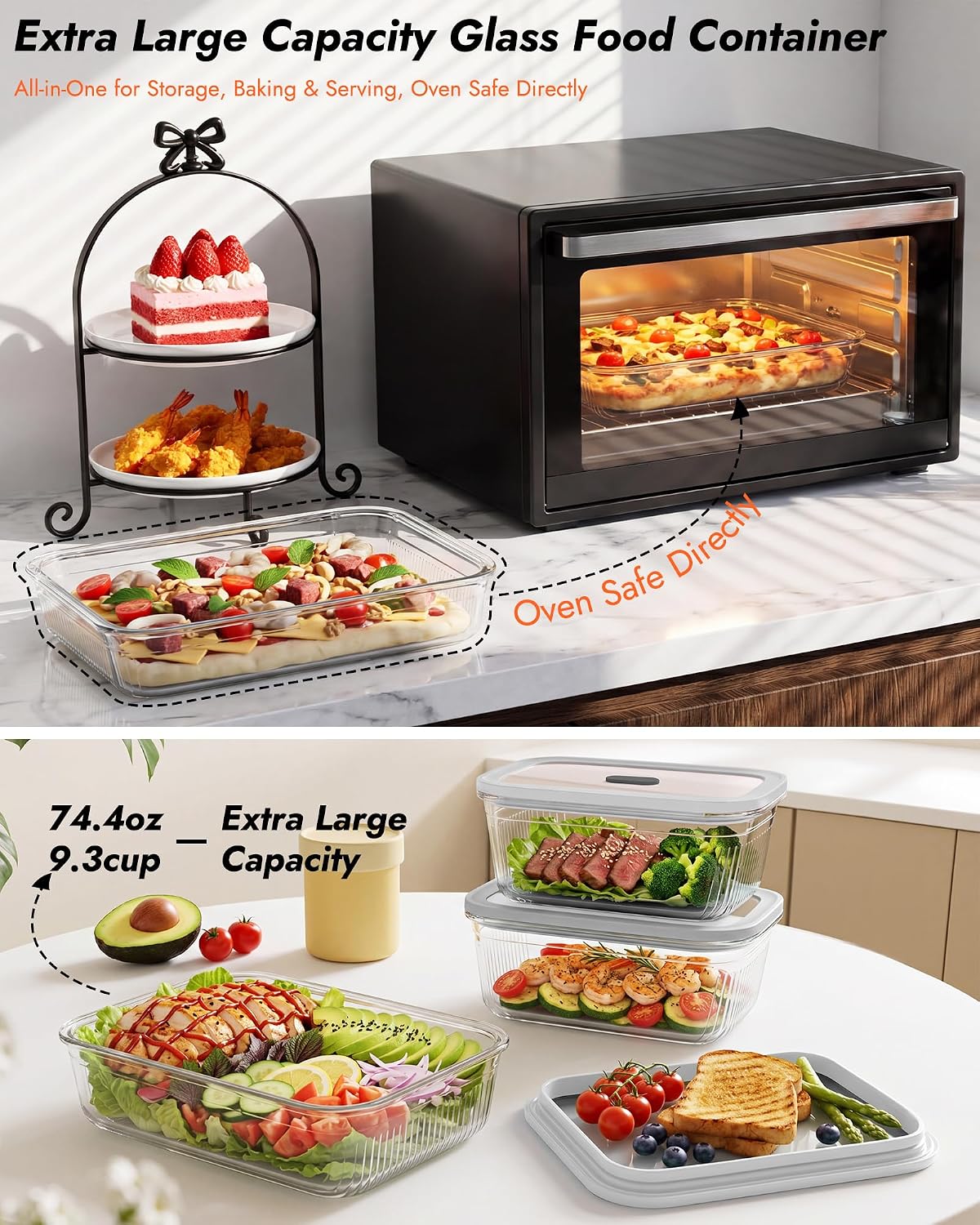 2 Pack Glass Food Storage Cont - Meal Prep Glass Containers With Lids recension och pris