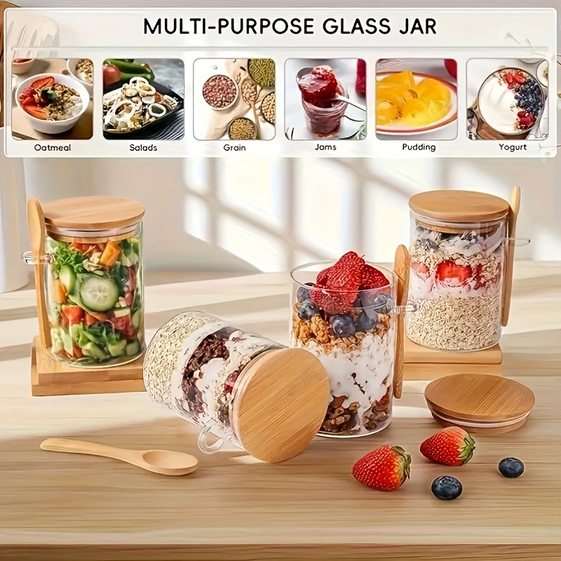 1/2/4/8Pcs Oatmeal Glass Cup S - Meal Prep Glass Containers With Lids recension och pris
