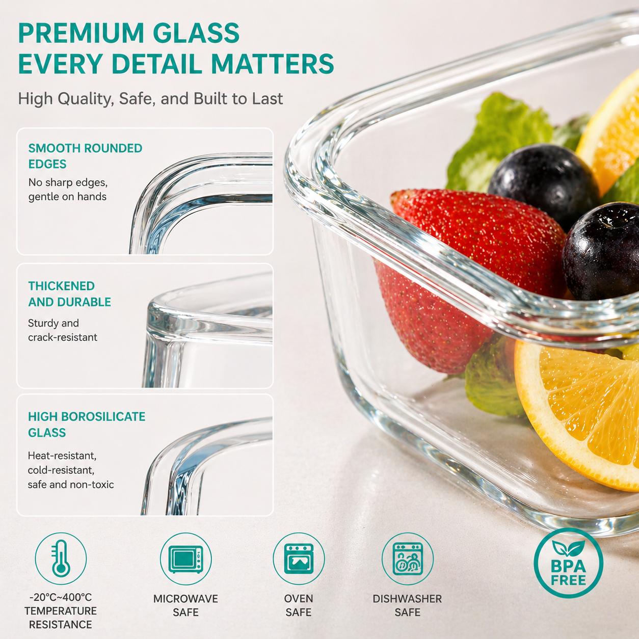 16pcs Sealed Glass Food Storag - Meal Prep Glass Containers With Lids recension och pris